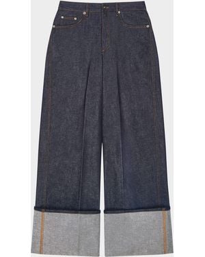 Givenchy Turn-Up Wide-Leg Denim Pants - Blue