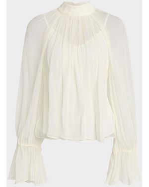 STAUD Roux Chiffon High-Neck Top - White
