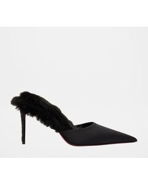 Christian Louboutin Km Faux Fur Satin Mule Pumps - Black