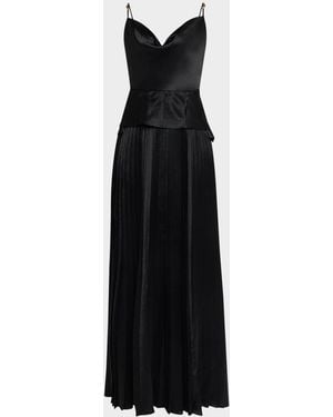 Jason Wu Cowl-Neck Pleated Satin Peplum Gown - Black