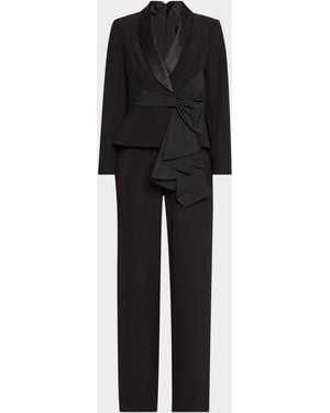 Aidan Mattox Straight-Leg Bow Stretch Crepe Jumpsuit - Black