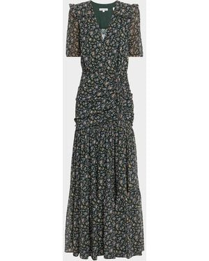 Veronica Beard Mick Floral Short-Sleeve Silk Maxi Dress - Multicolor