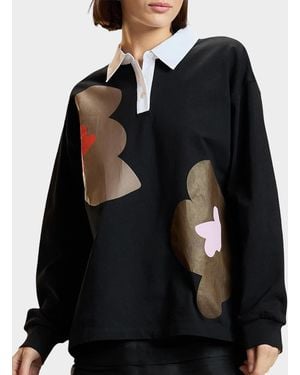 Cynthia Rowley Ardie Graphic Cotton Rugby Shirt - Black