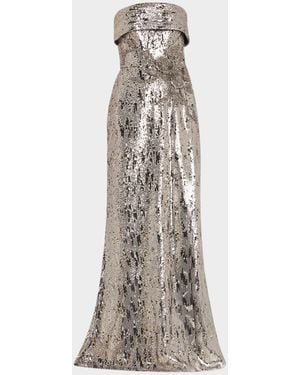 Elie Saab Sequined Strapless Trumpet Gown - Metallic