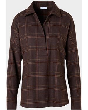 Akris Punto Blanket Checked Wool-Blend Flannel Blouse - Brown