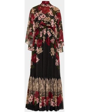 Emanuel Ungaro Sybil Floral Polka Dot Draped Maxi Dress - Red