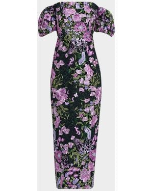 MILLY Nene Floral-Embroidered Column Gown - White