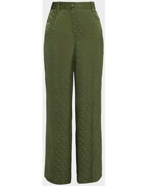 Silvia Tcherassi Emine Satin Jacquard Wide-Leg Pants - Green