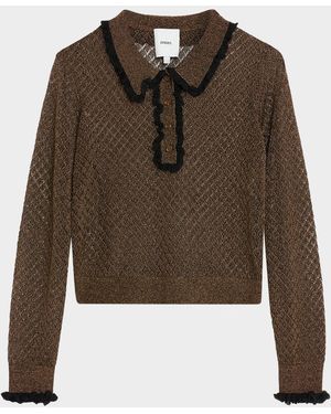 AKNVAS Klara Sparkly Ruffle-Trim Sweater - Brown