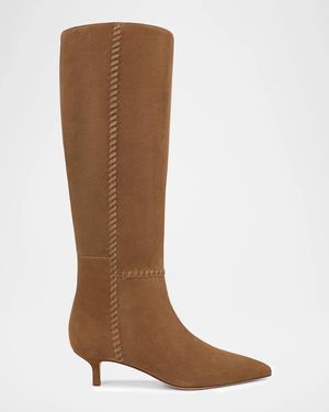 Veronica Beard 45Mm Lisa Suede Whipstitch Knee-High Boots - Brown
