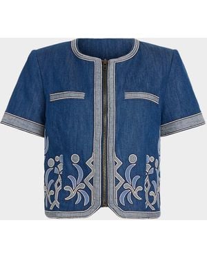 Ramy Brook Nicko Embroidered Denim Jacket - Blue
