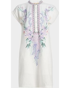 Johnny Was Mishti Floral Cotton Mini Dress - White