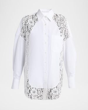 Stella McCartney Lace-Paneled Poplin Button-Down Shirt - White