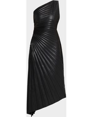 ONE33 SOCIAL Asymmetric Pleated Faux Leather Midi Dress - Black