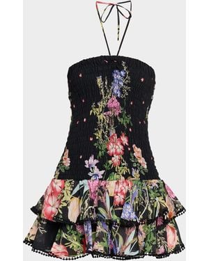 Charo Ruiz Cusia Smocked Drop-Waist Mini Dress - Black