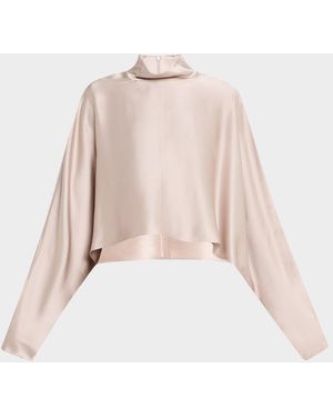 LAPOINTE Long-Sleeve Satin Crop Caftan Top - Natural
