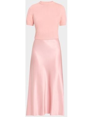 Toccin Fleur Combo Midi Dress - Pink