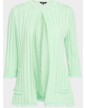 Misook Heritage Fringe-Trim Tonal Burnout Knit Jacket - Green