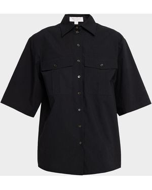 Michael Kors Button-Down Cotton Safari Shirt - Black