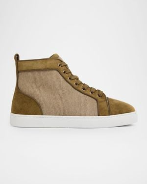 Christian Louboutin Louis Textile And Suede-Sole High-Top Sneakers - Natural