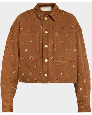 Ulla Johnson The Bobbi Embellished Denim Jacket - Brown