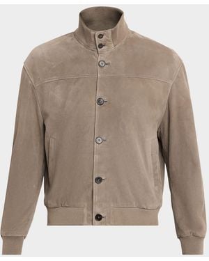 FRAME Apos;S Rib Collar Suede Jacket - Natural