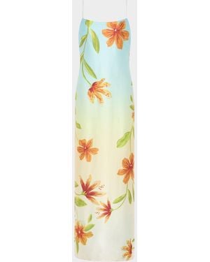MILLY Lily Floral-Print Satin Column Maxi Dress - Metallic