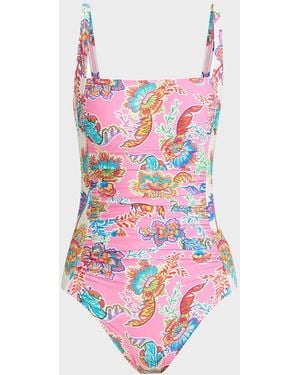 Johnny Was Marilyn Ruched One-Piece Swimsuit - White