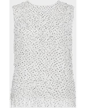 MILLY Royce Sleeveless Fringe Polka Dot Blouse - White