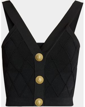 Balmain 3-Button Quilted Compact Knit Vest - Black