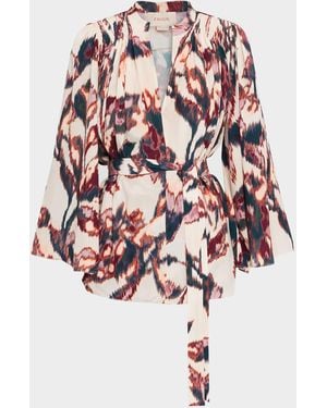 Figue Avery Ikat-Print Belted Long-Sleeve Top - White