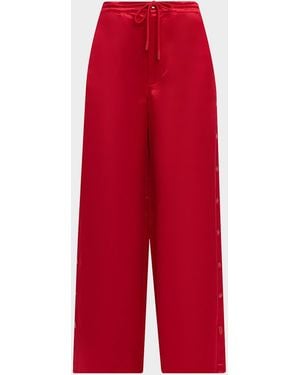 Cynthia Rowley Wide-Leg Snap Silk Pants - Red