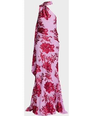 retroféte Lorenna Floral One-Shoulder Scarf Gown - Pink