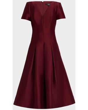 Badgley Mischka Pleated A-Line Midi Dress - Red
