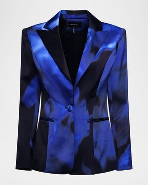 BCBGMAXAZRIA Rose Printed One-Button Blazer - Blue