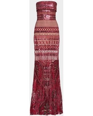 Elie Saab Strapless Embroidered Tulle Gown