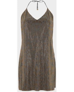 Roberto Cavalli Jaguar Strass Halter Mini Slip Dress - Brown