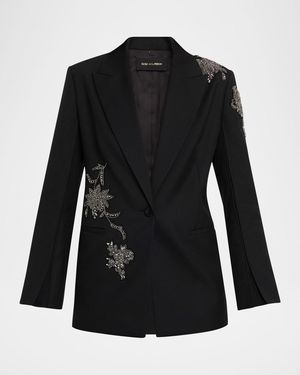 Kobi Halperin Lariz Single-Button Crystal Applique Jacket - Black
