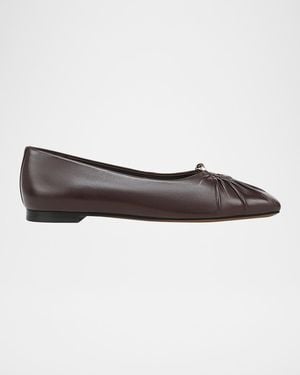 Vince Dany Gathered Leather Ballerina Flats - Gray