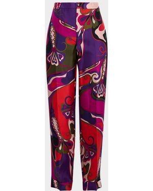 PUCCI Orchidee-Print Silk Straight-Leg Pants - Red