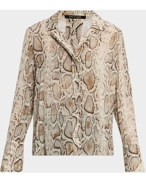 Kobi Halperin Piper Snakeskin-Print Viscose Blouse - Natural