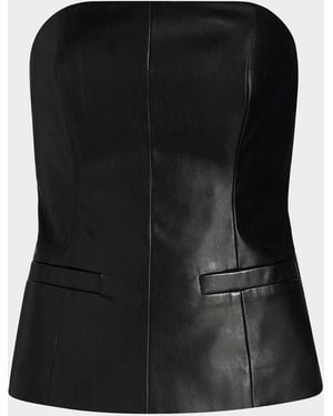 MILLY Faux-Leather Strapless Top - Black