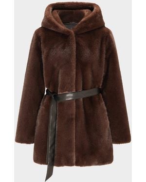 Lyla Grant Fur-Free Faux Mink Hooded Coat - Brown