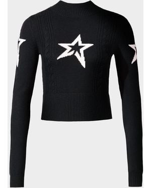 Perfect Moment Cable-Knit Intarsia Merino Wool Sweater - Black