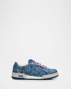 Fendi Match Floral Denim-Effect Jacquard Low-Top Sneakers - Blue