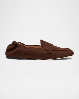 Stuart Weitzman Bryant Elasticized-Back Suede Loafers - Brown