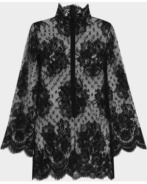 Dolce & Gabbana Mock-Neck Sheer Lace Long-Sleeve Mini Dress - Black