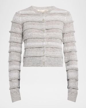LoveShackFancy Claralise Alpaca-Blend Lace Stripe Cardigan - Gray