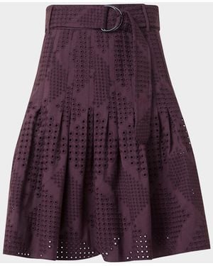 Akris Punto Diamond Eyelet Cotton Poplin Belted Flare Skirt - Purple