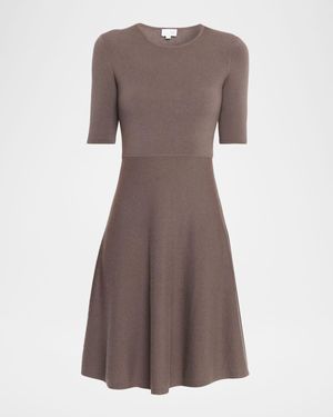 TSE Cashmere Fine Ribbed A-Line Midi Dress - Brown